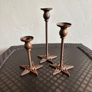 Primitive Rustic Metal Star-Based Taper Candle Holders Lot of 3